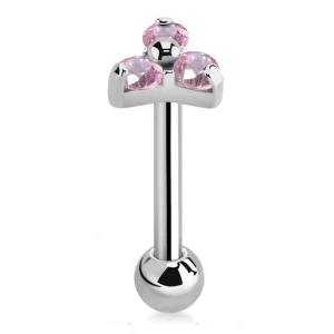 1,2mm titanium helix barbell met 3 zirkonias