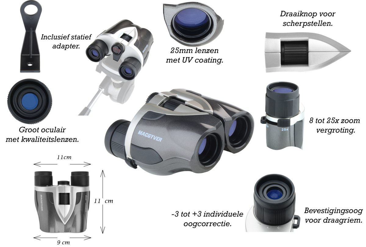 MacGyver Verrekijker 8-25 x 25 vergroting Compact Zoom – Hoogwaardig – Waterbestendig – Natuur en Reis - Afbeelding 3