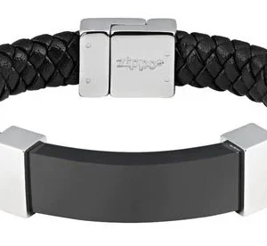 leather bracelet with Black and Steel Bar